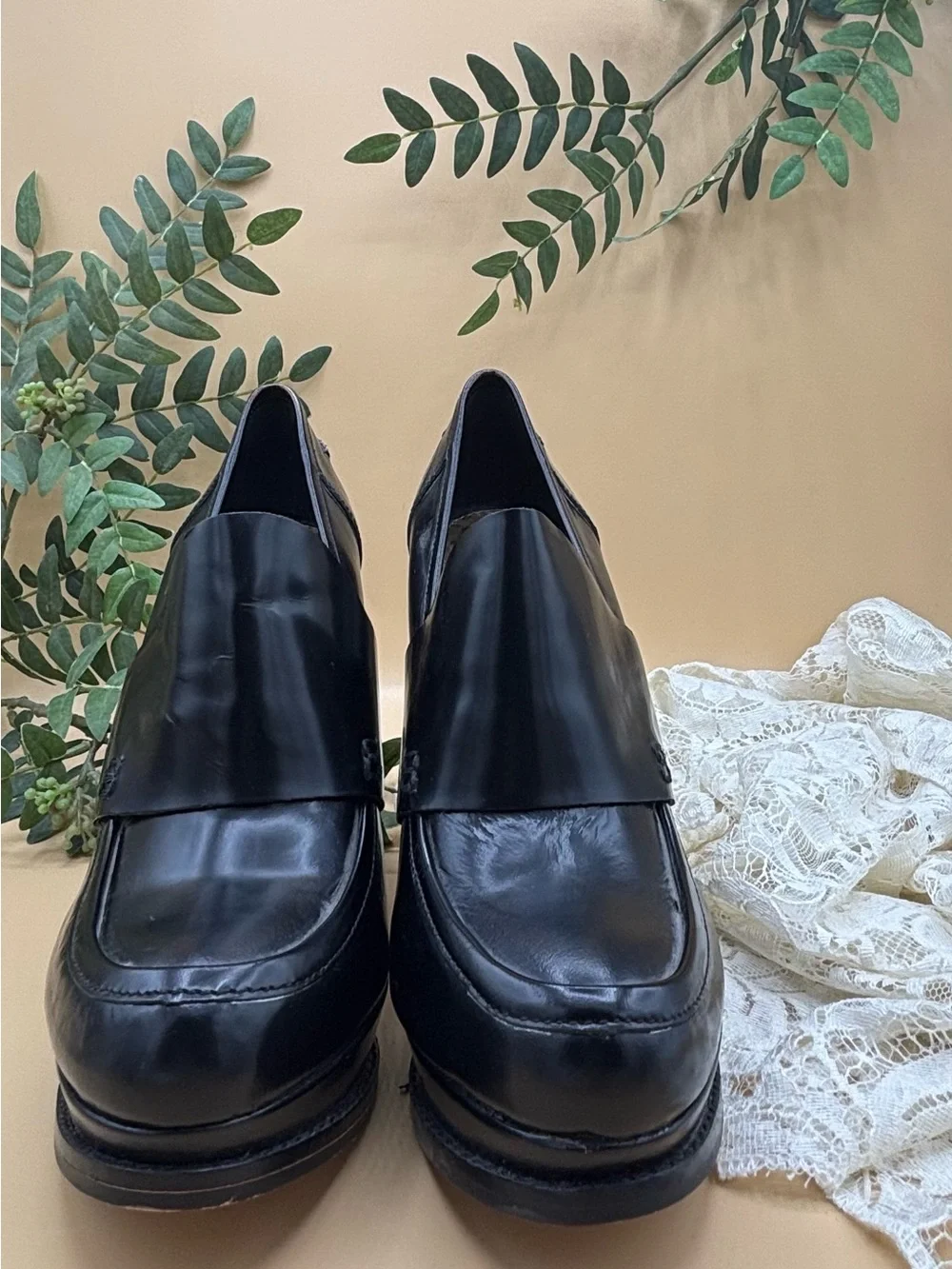 Sam Edelman Classic Black Leather Slip-On Platform Loafers
